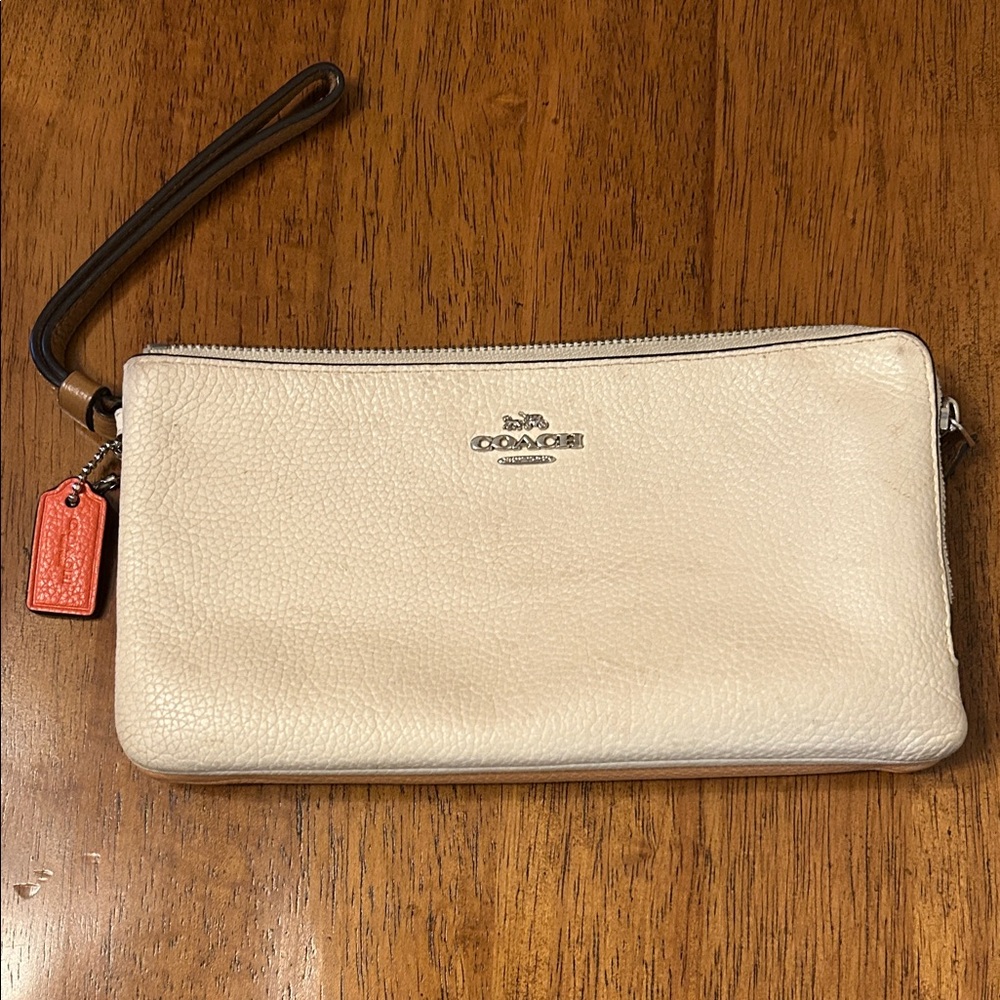 Coach Cream Wristlet with Red Accent